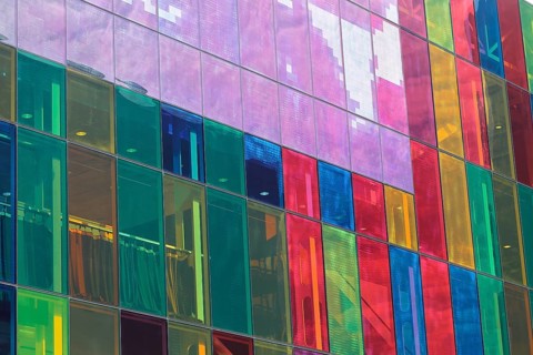 Colorful windows of the Palais des congres de Montreal