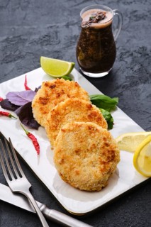 Potato pancakes stuffed with trout forcemeat