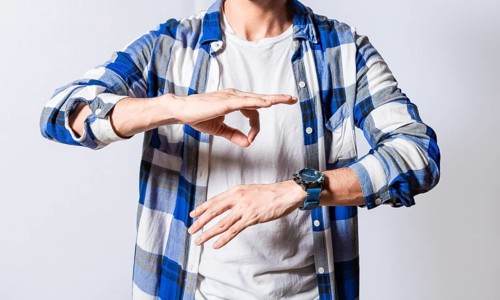 Person speaking in sign language isolated. Deaf and dumb people speaking in sign language