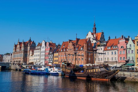 Hanseatic league houses on the Motlawa river