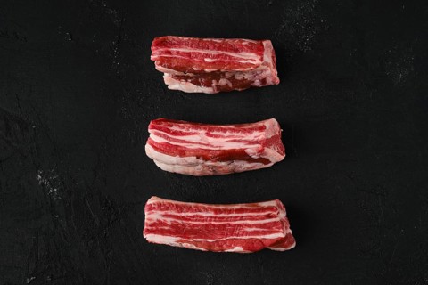 Top view of raw beef short ribs