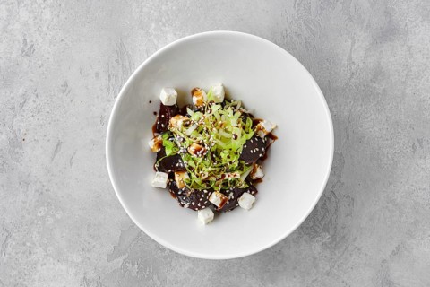 Top view of salad with boiled beetroot