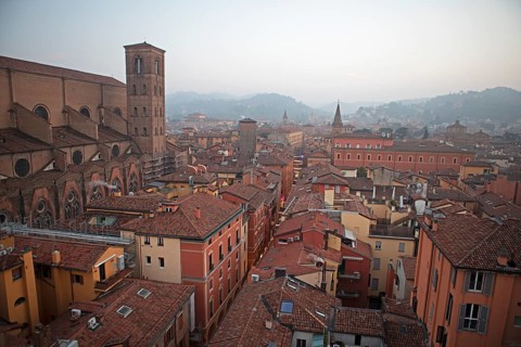 City view of Bologna from the Torre dell'Orologio
