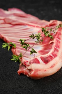 Closeup view of raw fresh lamb ribs