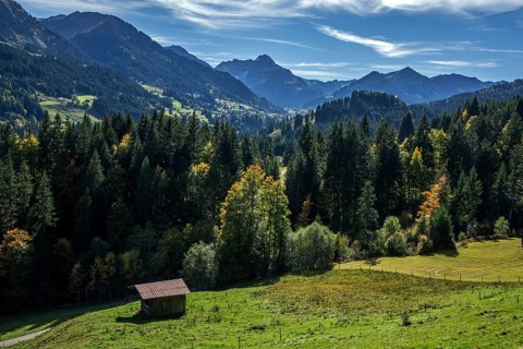 View from the alpine pasture behind the Enge into Kleinwalsertal