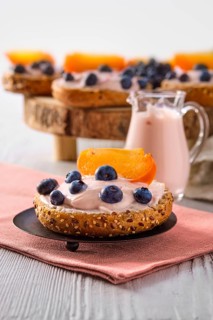 Closeup view of sweet buns with yogurt