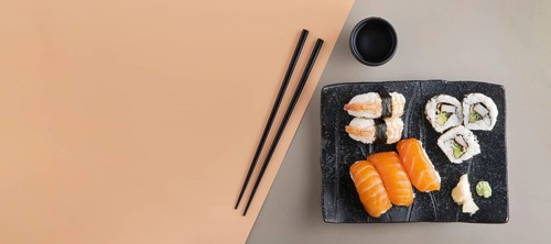 Top view delicious sushi with copy space. Resolution and high quality beautiful photo