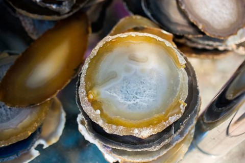 A cross section of Agate gemstone as natural mineral rock