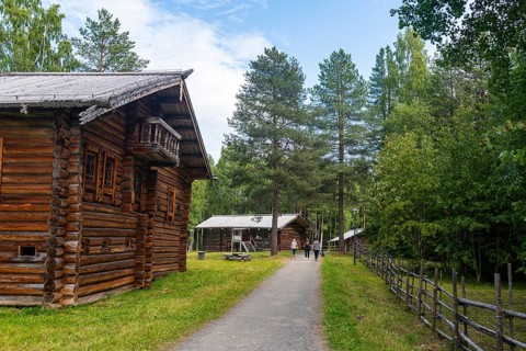Traditional wooden house. Malye Korely