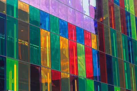 Colorful windows of the Palais des congres de Montreal