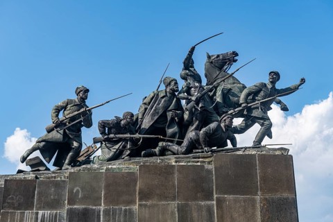 Monument to Vasily Chapaev before the Samara Academic Gorkiy Drama Theater