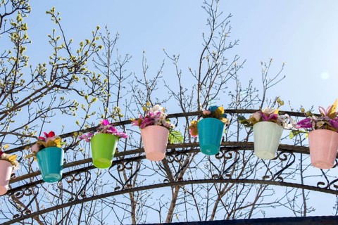 Fake flowers in flower pots for decoration