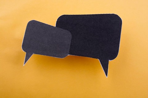 Dialogue boxes on a yellow background