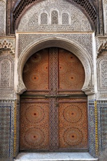 Wooden door with carvings