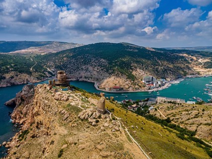 Aerial of the castle and bay of Balaklava