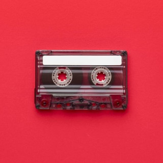 Flat lay minimalist vintage cassette tape