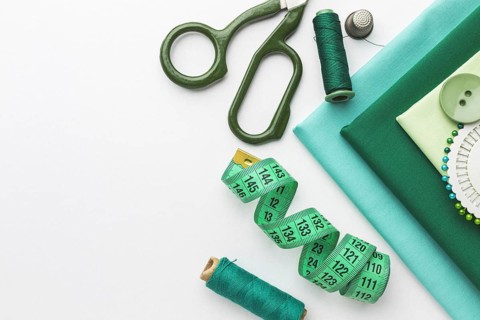 Top view fabrics with measuring tape thread. Resolution and high quality beautiful photo