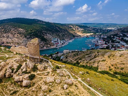 Aerial of the castle and bay of Balaklava