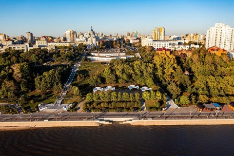 Aerial of Khabarovsk and the Amur river