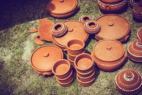 Traditional clay pottery for sale at the market