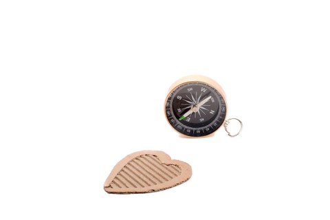 Heart shape paper and compass on a white background