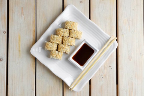 Top view of rolls with salmon