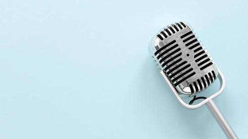 Flat lay microphone with copy space