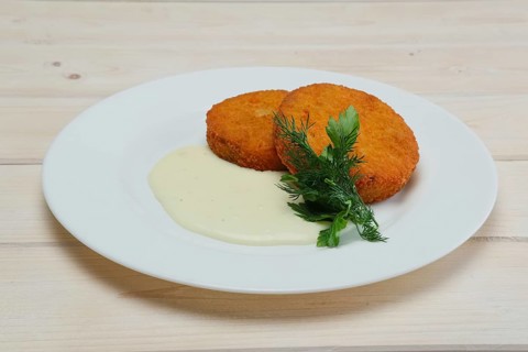 Vegetarian cutlet and sauce. Vegetarian food without meat. A healthy meal for slimness