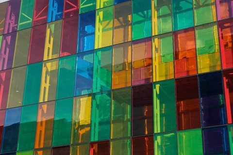 Colorful windows of the Palais des congres de Montreal
