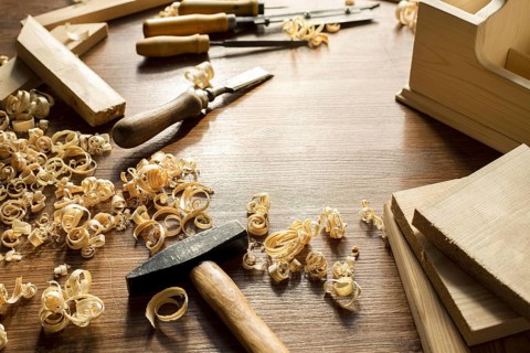 Tools and wood sawdust in workshop. Resolution and high quality beautiful photo