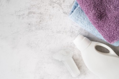 Top view pile towels with laundry softener. Resolution and high quality beautiful photo