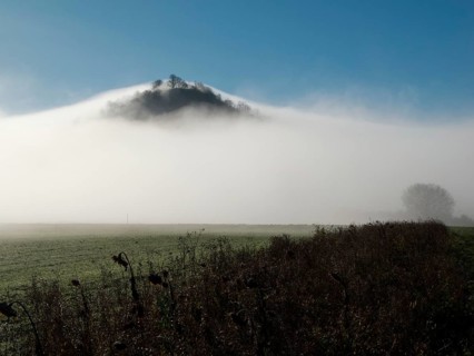 View of the Hohenkarpfen in the fog