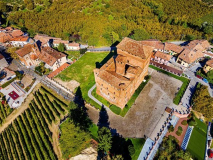 Aerials of the wineyards around Castle of Grinzane Cavour