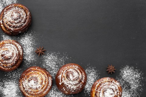 Top view delicious cinnamon rolls with copy space. Resolution and high quality beautiful photo