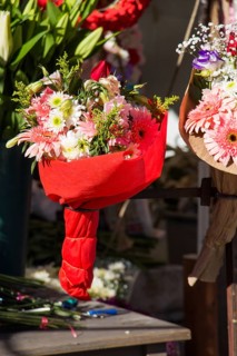 Beautiful bouquet of flowers at the street flower vendor