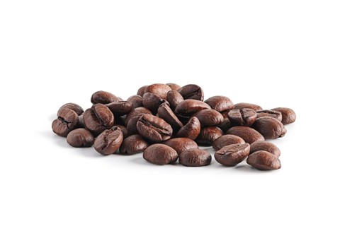 Coffee beans scattered on white background