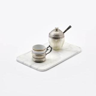 Vintage porcelain coffee cup in silver holder and sugar bowl with little spoon