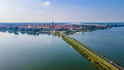 Aerial of the Unesco world heritage site the city of Mantua