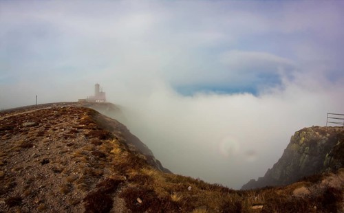 View from the top of the mountain in the fog