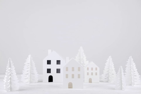 Crafted town with pine trees