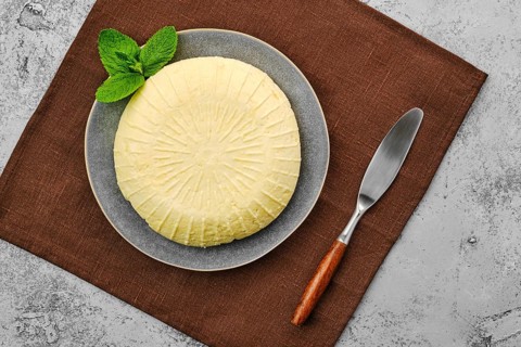 Overhead view of Adyghe cheese on the plate