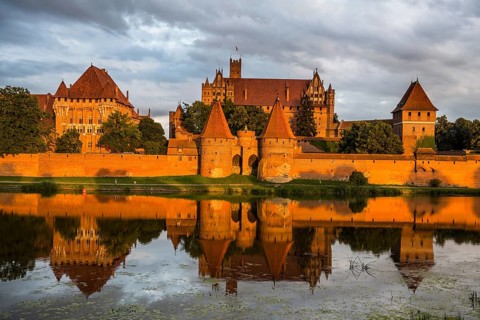 Unesco world heritage sight Malbork castle at sunset