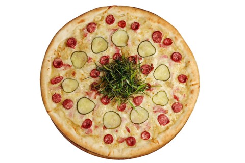 Top view of pizza with sausage