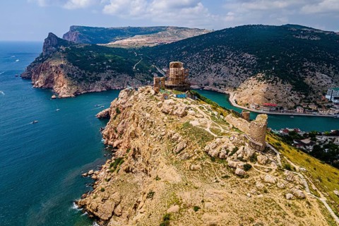 Aerial of the castle and bay of Balaklava