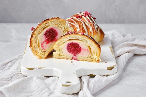 Croissant cut in half