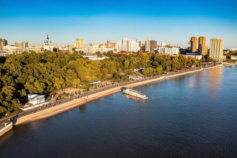Aerial of Khabarovsk and the Amur river