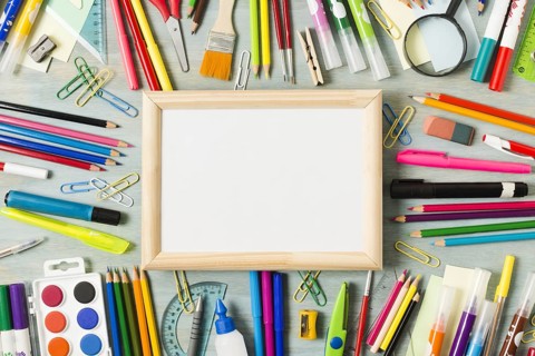 Office table desk with supplies arrangement