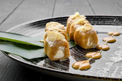 Close up view of sherbet with nuts