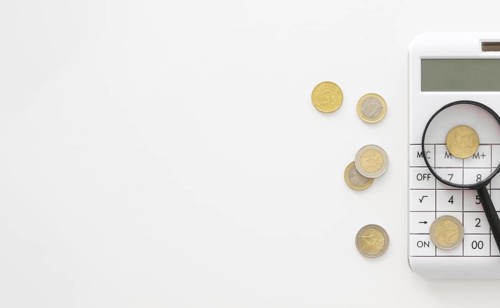 Magnifier calculator with copy space coins