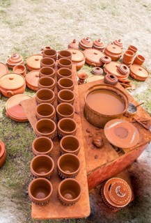 Traditional clay pottery for sale at the market